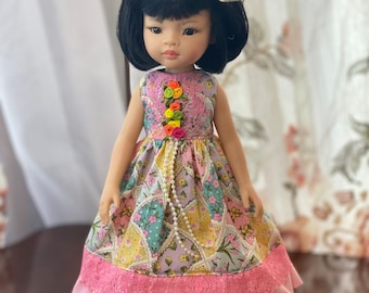 Flower Doll Dress with Hair Bow, fits 13" Paola Reina Doll