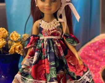 Handmade Flower Doll Dress for 15 inch Ruby Red Fashion Friend & Wellie Wisher