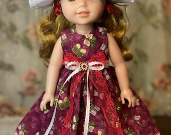15-inch Doll Dress & Hat Set: Ruby Red, Wellie Wisher, Butterfly Print