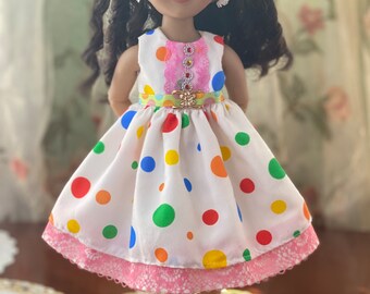 Polka Dot Doll Dress with Hair Bow - Fits 15" Ruby Red/Wellie Wisher