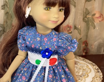 15 Inch Doll Dress: Ruby Red Fashion Friend, Floral Cotton Outfit with Hair Bow