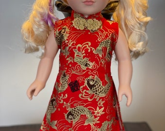 Asian Doll Dress: Red & Gold Outfit for 18" American Girl Dolls