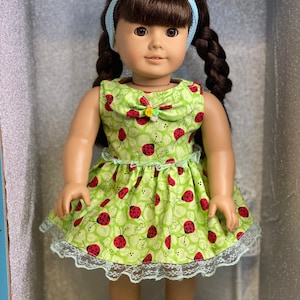 Doll Dress make for 18 inch American Girl, Ladybug printed dress for doll, doll clothes, doll dress