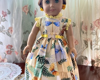 Butterfly Cotton Dress for 18 inch American Girl Doll, Hair Bow