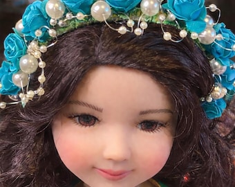 Doll Flower Crown, Blue Rose Headband, Fits American Girl & Wellie Wisher