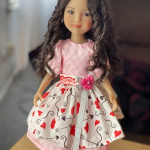Doll dress with heart printed made to fit 15 inch Ruby Red Fashion Friend/Wellies Wisher/ doll clothes/ Valentine doll outfits