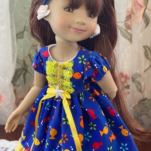 Doll dress made for 15 inch Ruby Red Fashion Friend / Wellies Wisher doll / dress for doll/ Doll clothes/ Fishes theme dress/ summer doll ou