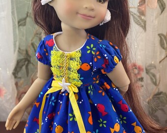 15 Inch Doll Dress: Ruby Red Fashion Friend/Wellies Wisher, Fish Theme