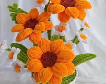 Pipe cleaner flowers home decor flowers sunflowers bouquet handmade gifts woman's day mother's day gift graduation flowers bouquet