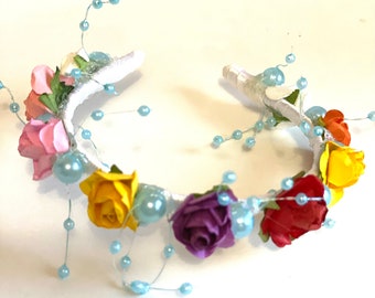 Doll Flower Crown with Paper Roses & Beads - American Girl, Wellie Wisher