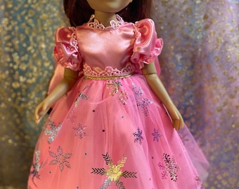 Handmade Snowflake Dress with Necklace, fits 15" Ruby Red Doll