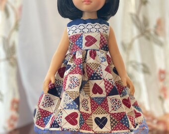Paola Reina doll dress made fit 13 inch doll Paola Reina/ Little Darling/ doll dress / Red white blue outfit / heart of 4 July doll dress/