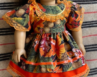 Fall Leaves Doll Dress for 18" American Girl Doll, Autumn Outfit