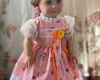 18 Inch Doll Dress with Hat: Cotton Floral Spring Outfit