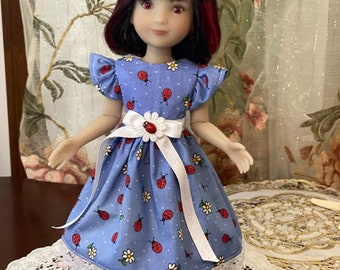 12 Inch Doll Dress: Ladybug Cotton Outfit with Hair Clip