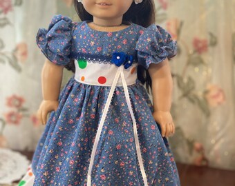 18 Inch Doll Dress: Floral Cotton Outfit with Hair Bow