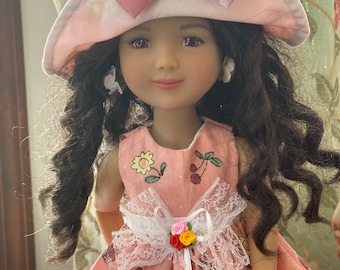 15 inch Doll Dress and Hat Set, Spring Flower Cotton Outfit