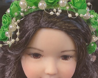 Doll Flower Crown, green Roses Headband, Fits 18" American Girl