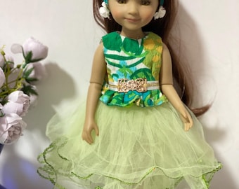 Handmade 15 Inch Doll Dress Set: Green Silk Tutu, Headband