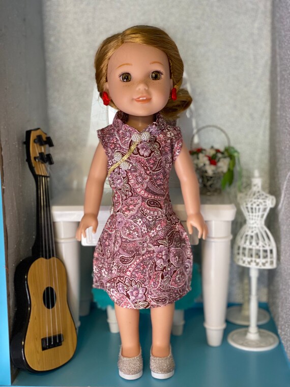 Doll dress/ Asian traditional dress fit 15 inch Ruby Red/ Wellie Wisher/ Chinese dress for doll/ Asian doll/ Doll traditional dress/