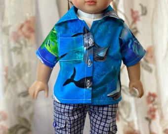 Beach shirt made for 18" boy doll / Summer shirt for doll / Hawaii shirt for boy doll / Boy doll outfit / Boy doll clothes