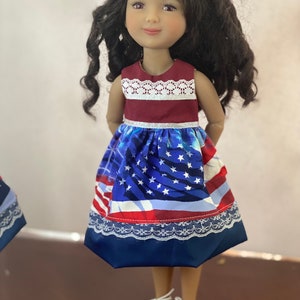 Doll dress / 4 July dress make for 15 inch Ruby Red Fashion Friend / Wellies Wisher / Red white blue outfit for doll / Doll Holiday Dress