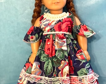 Handmade Floral Doll Dress for 18 inch American Girl Doll with Hairband