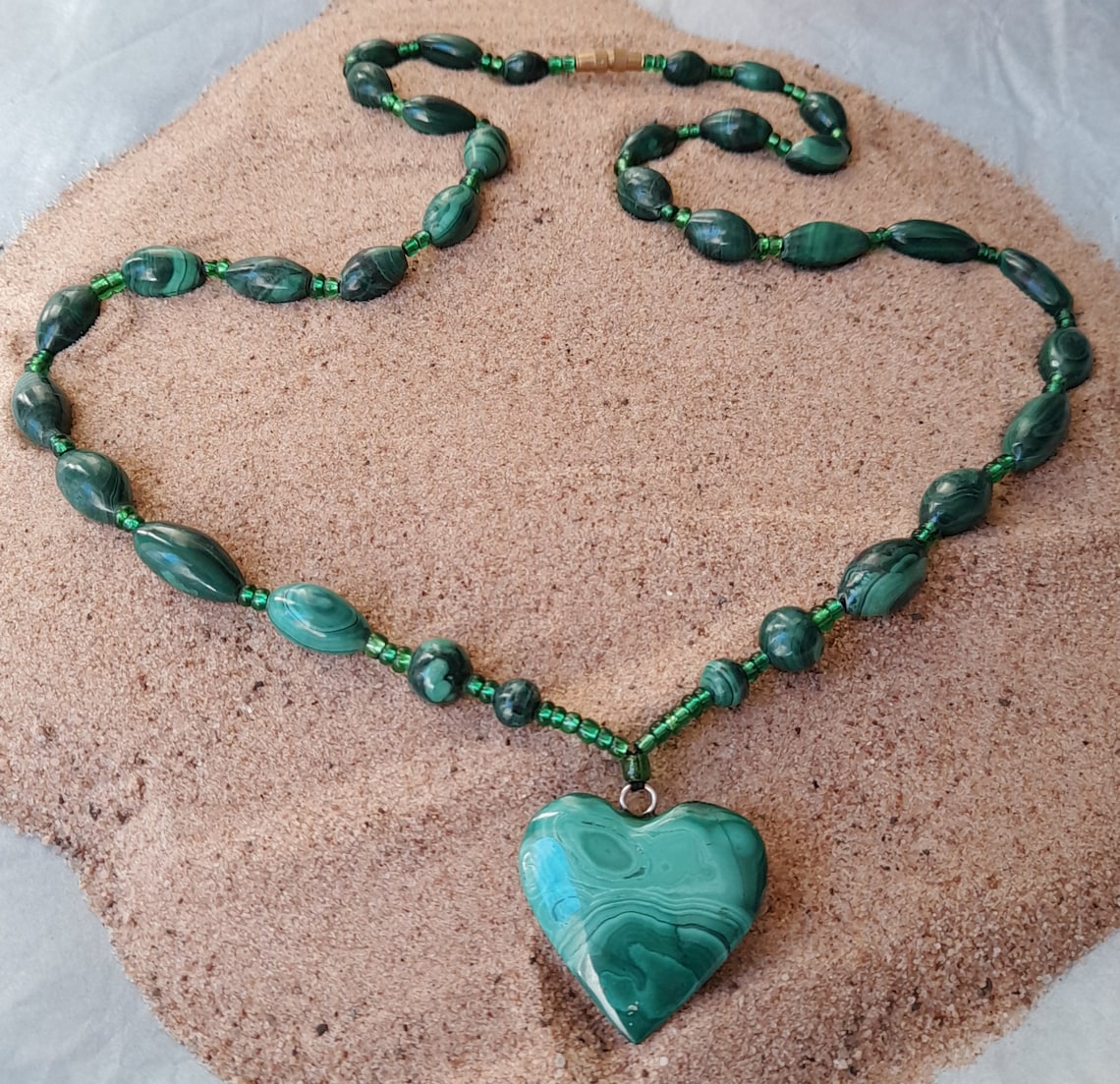 Heart Shaped Pendant Malachite Necklace Etsy
