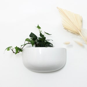 Wide Wall Vase Planter in White Ceramic