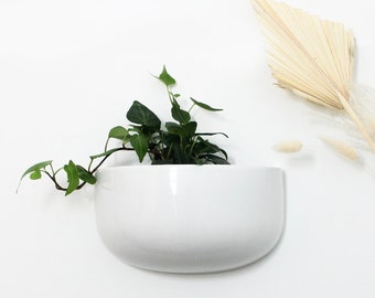 Wide Wall Vase Planter in White Ceramic