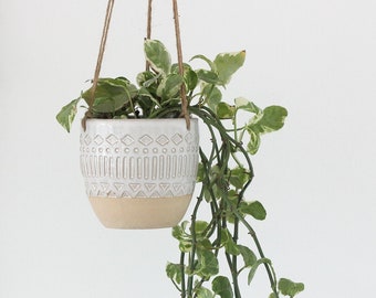 Ceramic White and Beige Hanging Planter Pot