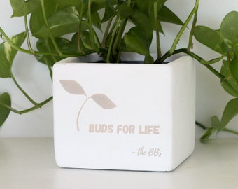 Personalized Subtle Engraving White Terracotta Planter Pot