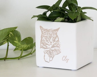 Cats, Dogs and Pets Gift Personalized | Engraved Custom Cube Planter Pot