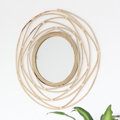 Boho Round Rattan Circular Accent Mirror Etsy