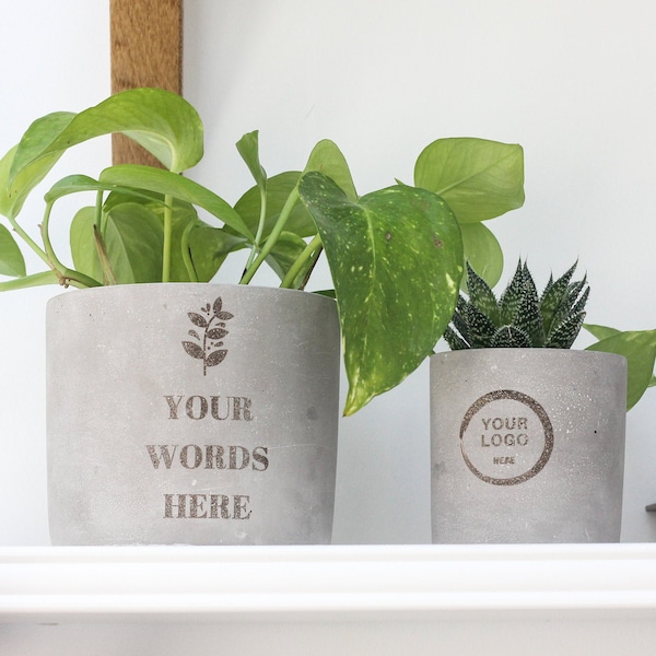 Personalized Engraved Custom Concrete Planter Pot