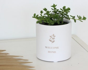 Personalized Planter Flower Pot Engraved White Terracotta