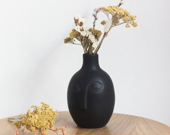 Vase visage en noir mat pour fleurs séchées VENTE DE DÉGAGEMENT 70