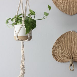 Boho Macrame Hanging Plant Holder in Cream