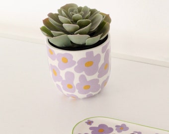 Purple Flower Power Ceramic Planter Plant Pot