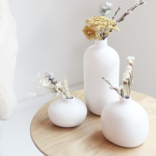 Small Round Vase for Dried Buds and Flowers in Matte White Etsy