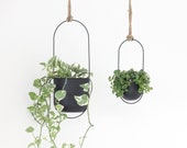 Minimalist Matte Black Metal Oval Hanging Planter