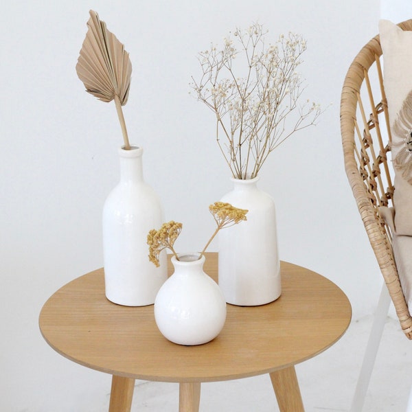 Farmhouse Crackle Glaze Minimalist White Bud Vases for Dried and Fresh Flowers