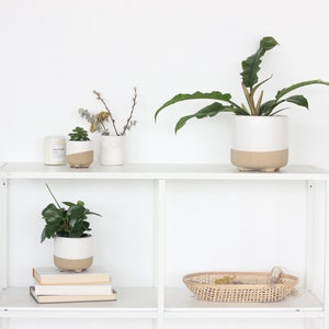 Neutral Matte White and Natural Texture Minimal Footed Planter Pot