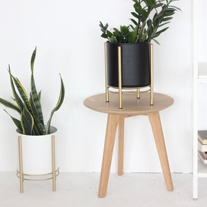 Small Standing Planter Pot with Modern Gold Plant Stand in Black and White CLEARANCE SALE image 1