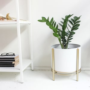 Small Standing Planter Pot with Modern Gold Plant Stand in Black and White CLEARANCE SALE image 5