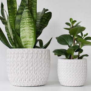 Jardinière en ciment texturé crème | Cache-pot d'intérieur de style tricot pour une décoration intérieure moderne ou confortable