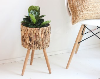 Boho Seagrass Hyacinth Woven Small Plant Stand CLEARANCE SALE