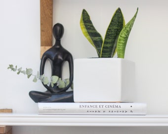 Small Modern Minimalist Cube Planter in Matte White