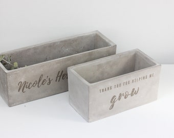 Personalized Engraved Concrete Rectangle Planter Box