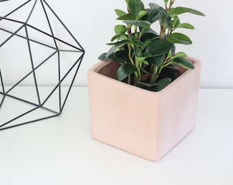 Large Terracotta Blush Pink Cube Planter